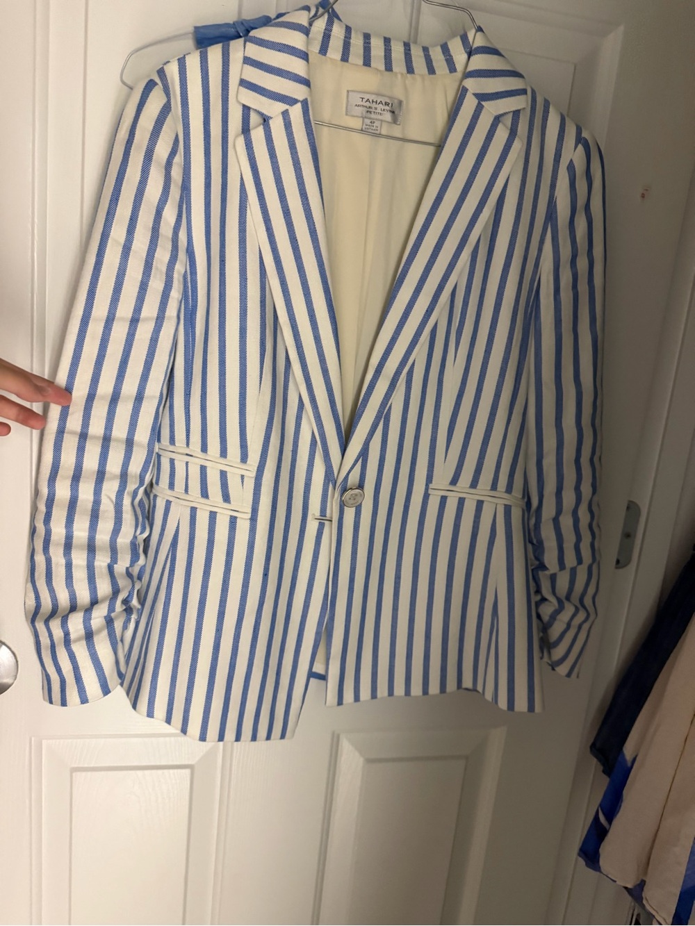 Tahari White and Blue Striped Women's Blazer